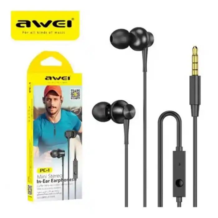 Awei PC-1 Earphones Headphones Mini Stereo In-Ear Earphone 3.5mm Aux Jack Earphone with 3 Sizes of Earbuds